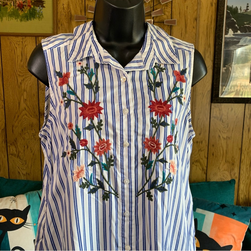 GNW Embroidered Pinstripe Shirt Dress - Picture 8 of 9